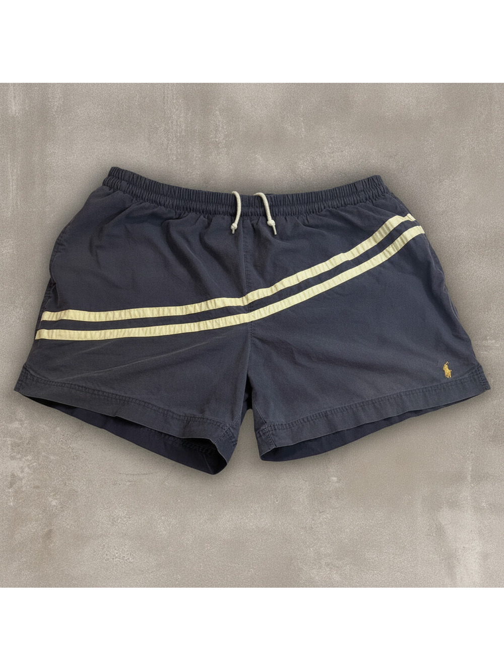 Vintage Polo Ralph Lauren Mens XXL Navy Yellow Striped Swim Trunks Shorts